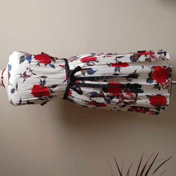 Frock Shop Party Dress Vintage Style Cream Red Roses Size L - Picture 6 of 16